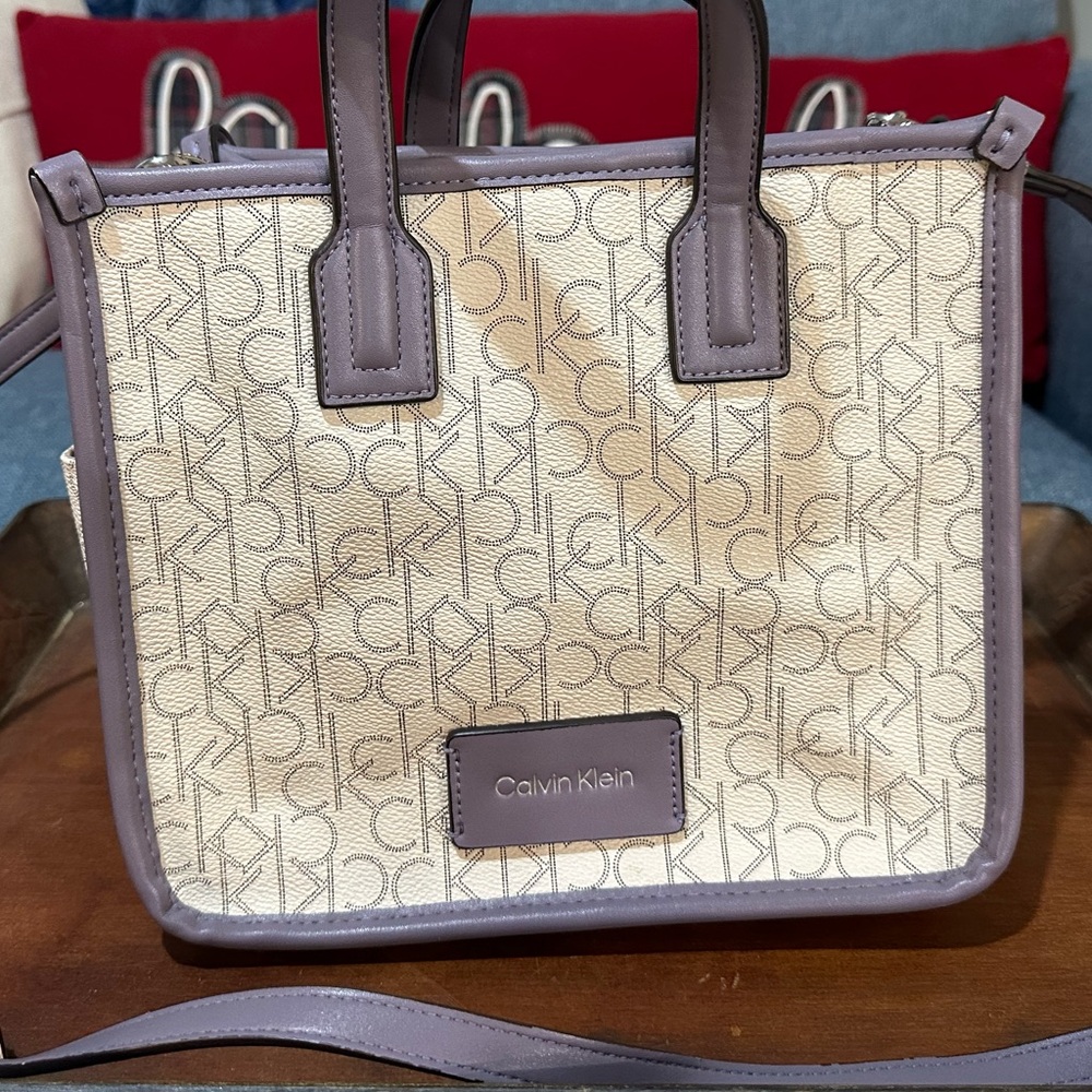 Calvin Klein Monogram Beige and Lavender Tote